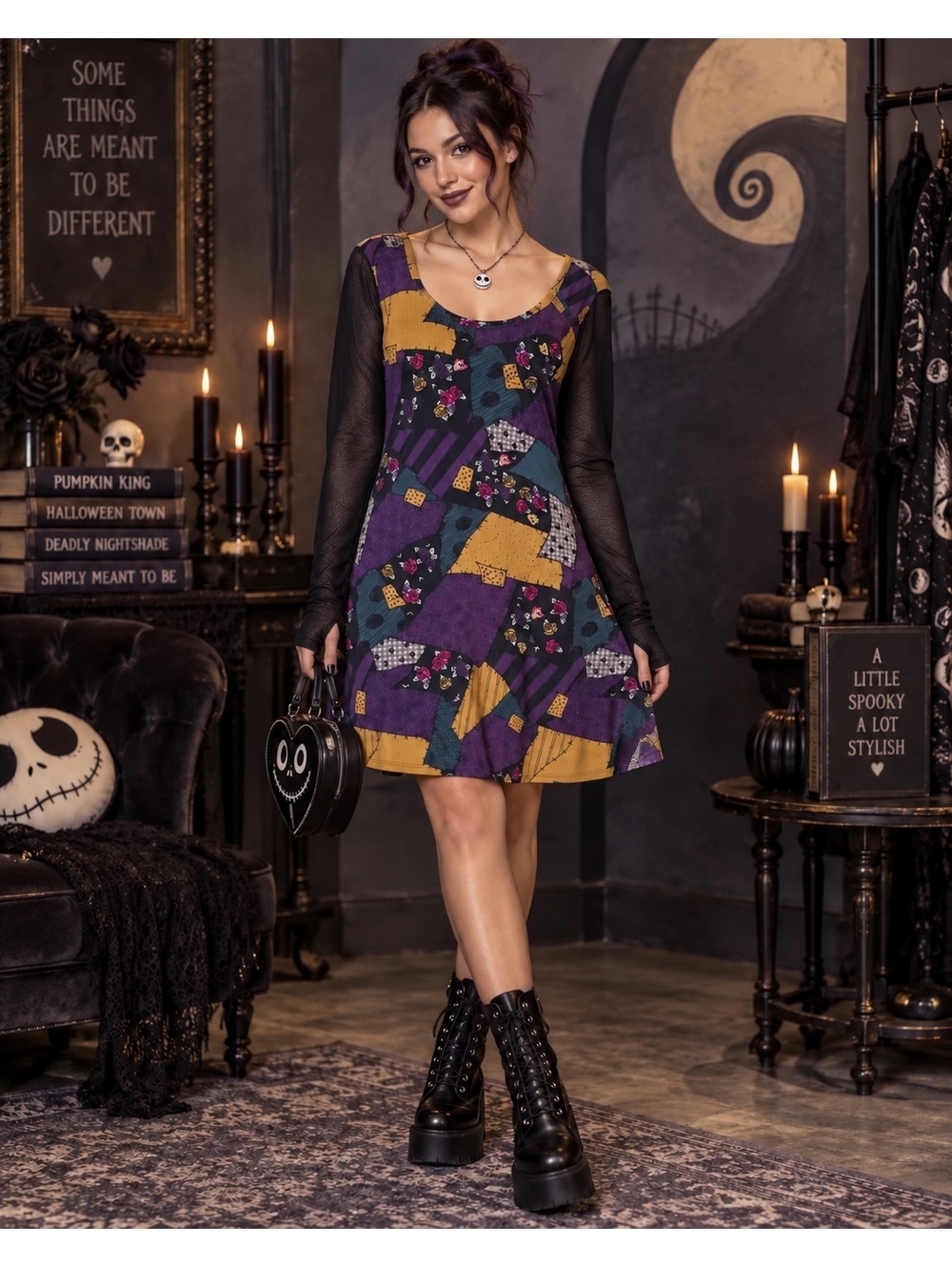 Disney Nightmare Before Christmas Sally Mesh Patchwork Dress XL NWOT Hot Topic